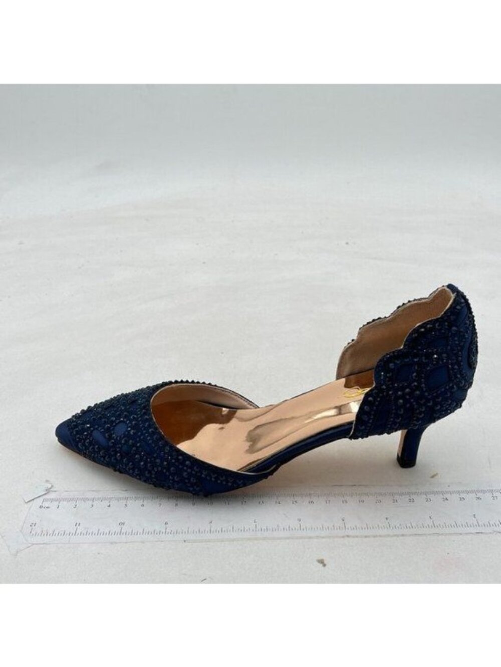 XYD Women's Pumps, Elegant Pointed Toe, D'Orsay Kitten Low Heels, Rhinestone Stu